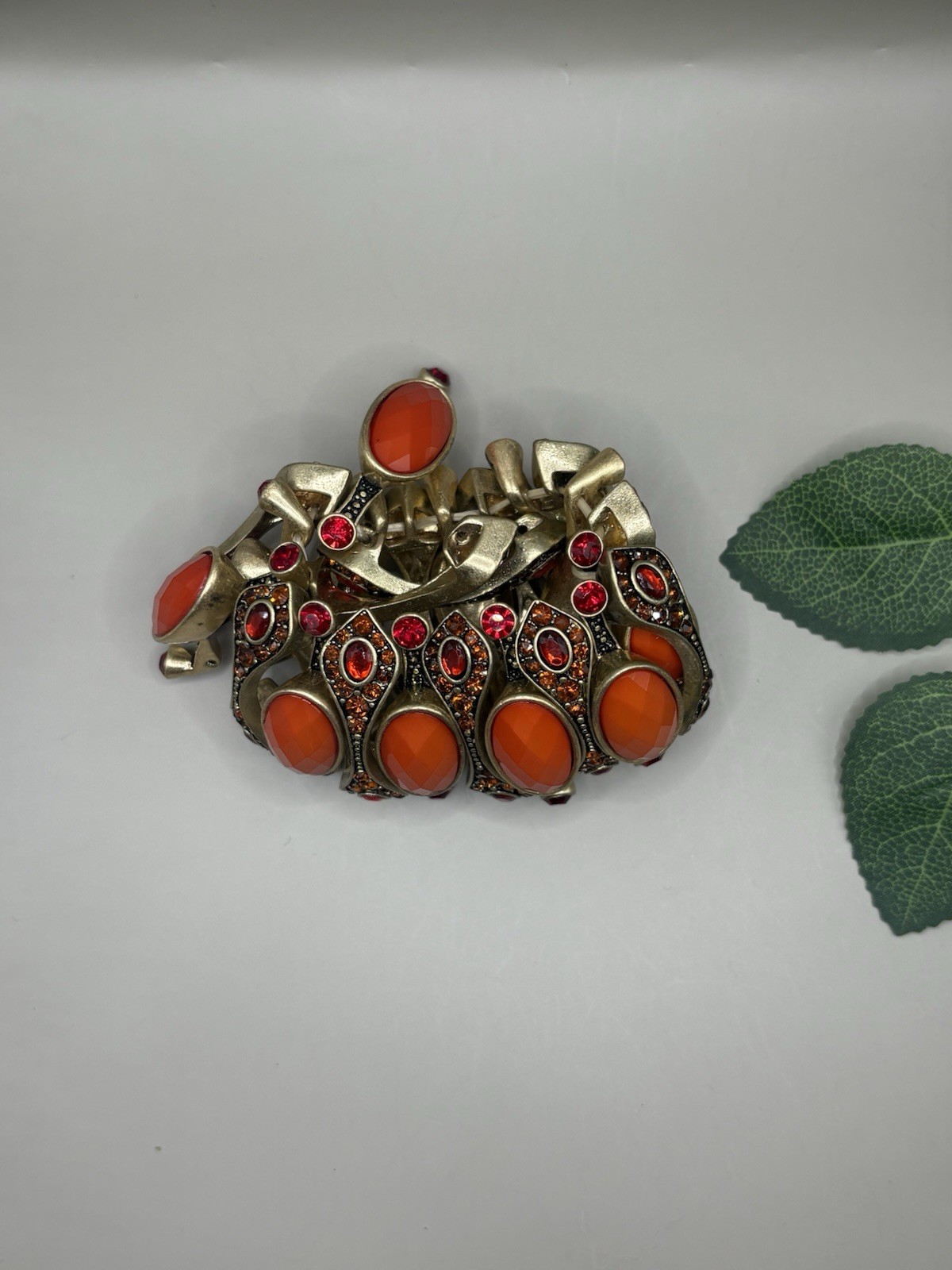 Bold Orange & Red Rhinestone Statement Stretch Br… - image 4