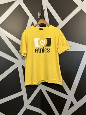 Y2K Etnies Skate Men s Yellow T-Shirt Sz-L  Skater Grunge Y2K Bmx Motocross