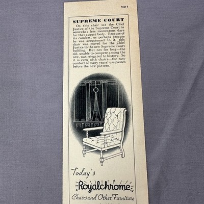 1930s Royalchrome Furniture Magazine Ad Supreme Court Chair Vintage Decor