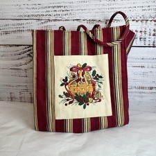 Longaberger 2005 Holiday Christmas Stripe Tote Bag Embroidered Pocket Hostess