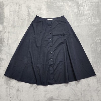 Vintage Liz Claiborne Studio Skirt Womens 12 Blue Button Front Pockets Midi