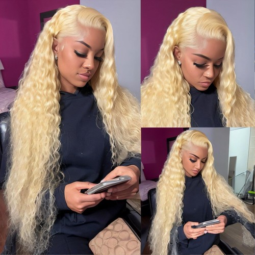613 Lace Front Wig Human Hair 613 Blonde Deep Wave 13x6 HD Transparent Lace F... - Picture 7 of 9