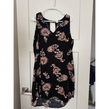 Old Navy Womens Black Floral Medallion Sleeveless V-Neck Keyhole Shift Dress L