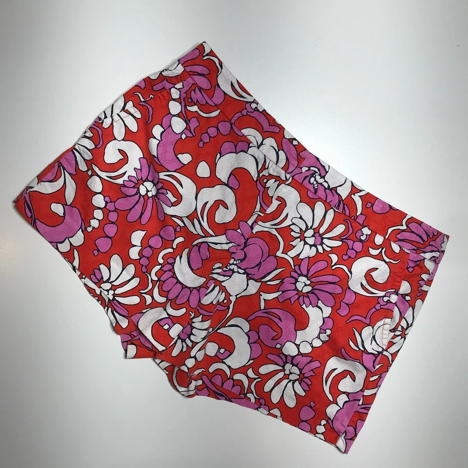 Pantalones Cortos Trina Turk Para Mujer 12 Elastizados Corbin 2 Flora Jacquard en Rojo Rosa Blanco Foto 2 de 4