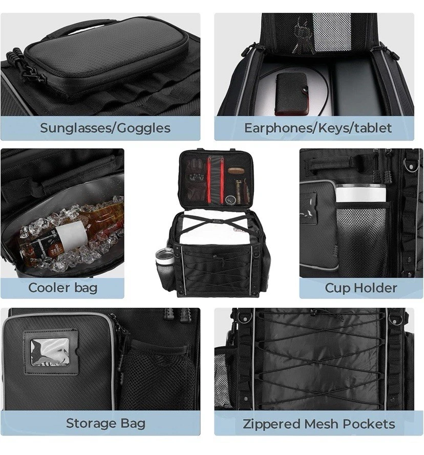 KEMIMOTO Motocicleta Sissy Bar Bolsa Equipaje de Viaje Casco Bolsa Trasera 40L para Softail Foto 3 de 4