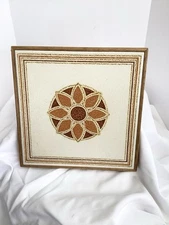 1979 - Made In Italy - Clay Trivet Set In Oak Frame