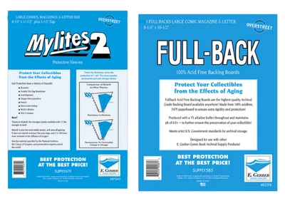 Large Comic E Gerber Mylites 2 Mil 50 sleeves Mylar Bags & 50 Full Back Boards