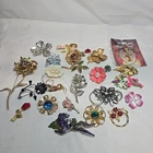 Vintage Now Rhinestones Brooch Pin Costume Jewelry Lot Of 20+ Flowers Roses
