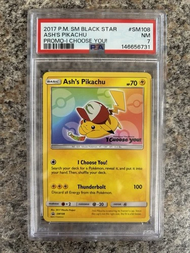 Pokemon TCG Ash's Pikachu SM108 I Choose You PSA 7 NM Black Star Promo Card 2017