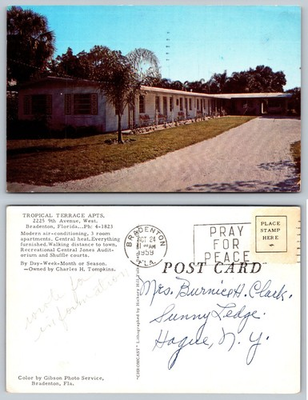 #ad 1959 Tropical Terrace Apartments Bradenton Florida Postcard Mid Century Motel $3.98