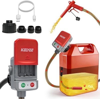 Fuel Transfer Pump with Auto-Stop, 3.2 GPM Fast Flow, Durable PVC Hose, Battery