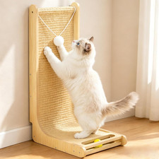 Sisal Cat Scratcher - 26.8" Large Wooden Cat Scratcher Pad with Bell Ball Plush