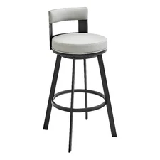 Ami 26 Inch Swivel Counter Stool Chair- Gray Faux Leather- Black Metal