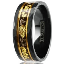Men's Wedding Band Rings - Black Meteorite with Gold Flakes - Wedding Rings for