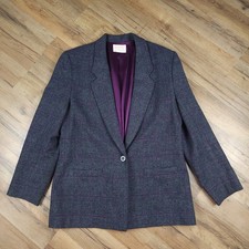 Vintage Pendleton Blazer Womens Gray Purple Plaid 100 Virgin Wool Made in USA