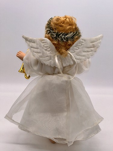 PORCELAIN ANGEL DOLL ORNAMENT Singing Horn Blond Hair Christmas Home Decor 10” - Picture 4 of 11