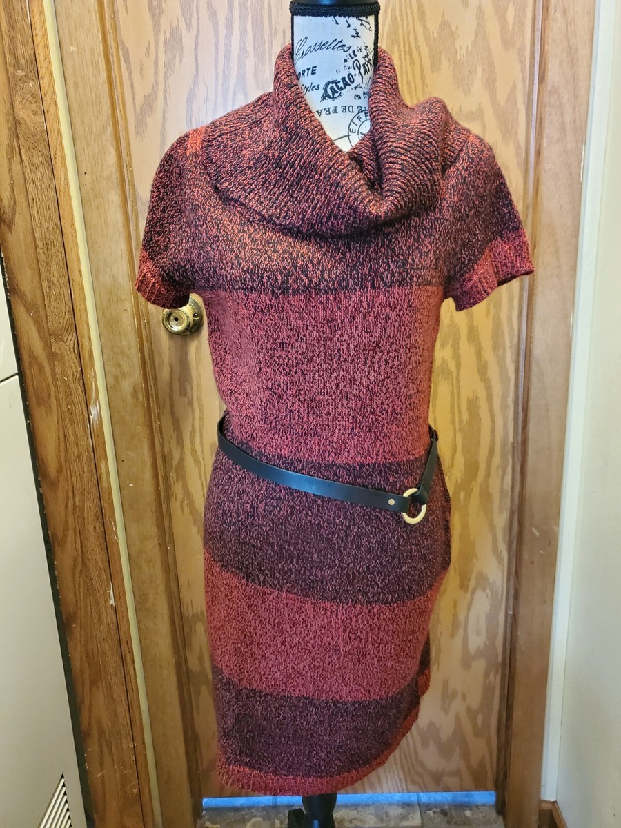 Dress Barn Sweater Dress Cable Knit Cowl Neck black Burgundy