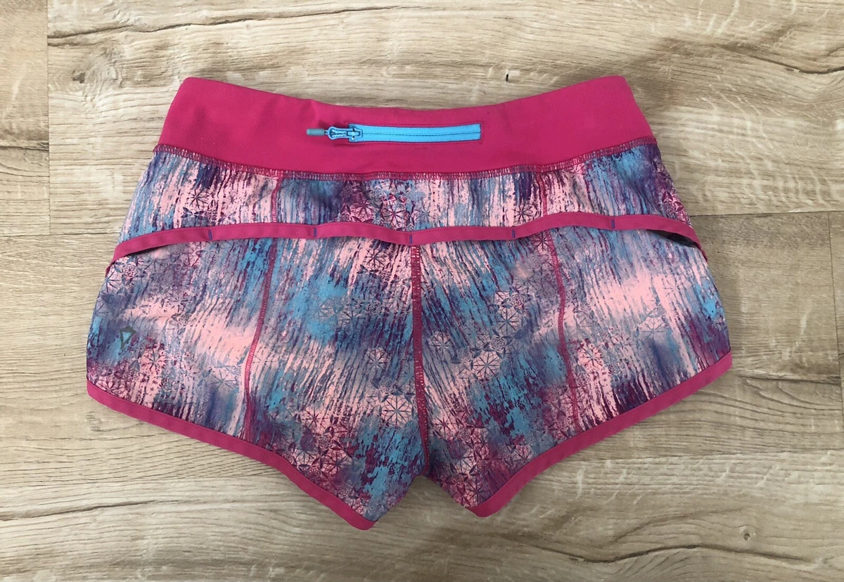 IVIVVA Lululemon 14 Pink Blue Geometric Short Girls Yoga Speed Run Speedy  Shorts