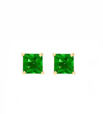 14k Yellow Gold Princess Emerald Birthstone Square Stud Push Back Earrings 4mm