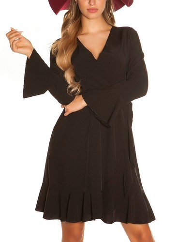 Sexy Miss Femmes V Robe Midi Manches Longues Volant Drapé Look 34/36/38 Noir - Photo 14 sur 14