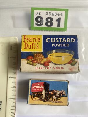 AE981 Vintage Kiddicraft Miniatur Pearce Duff's & Atora Kartons Spielzeug Lebensmittelgeschäft
