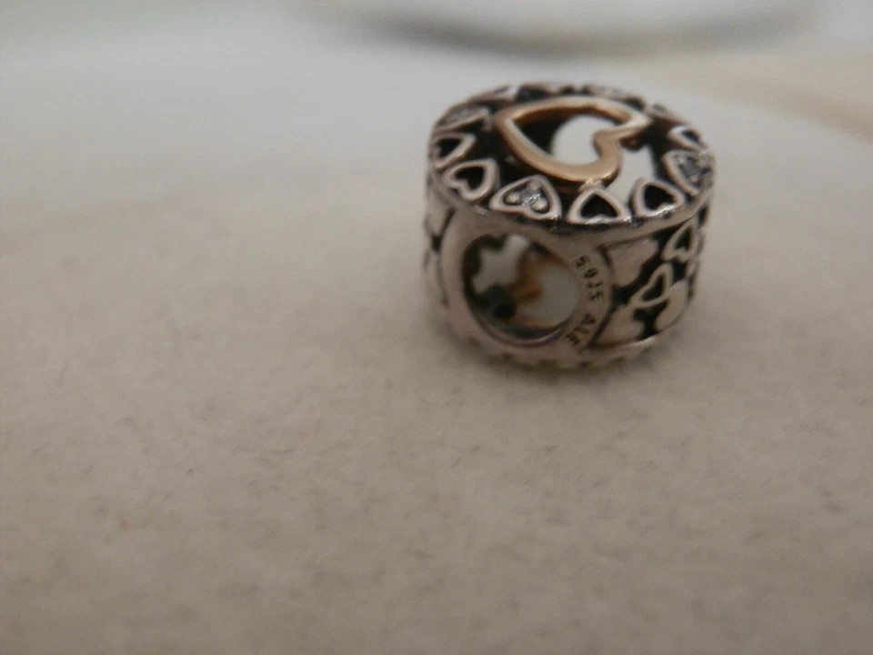 GENUINE AUTHENTIC PANDORA 14K & SS OPENWORK HEART CHARM - 792009CZ - Image 2 of 4
