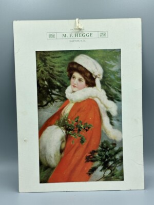 c1910 HATTON North Dakota CHRISTMAS BELLE Advertising Calendar Top Brown Bigelow