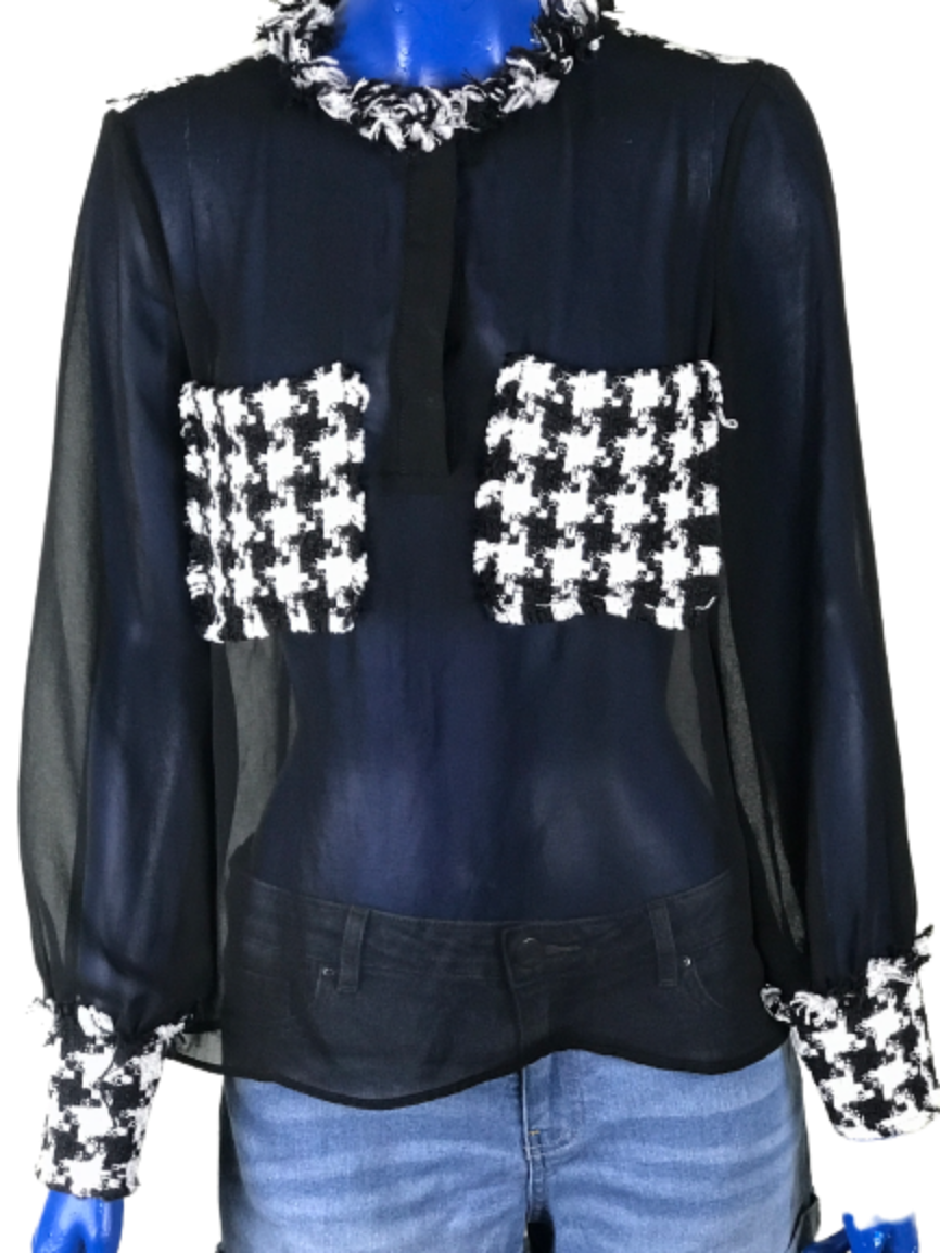 Haut Zara Noir Transparent à Manches Longues - Taille XS - Avec Poches - Occasion Très Bon état