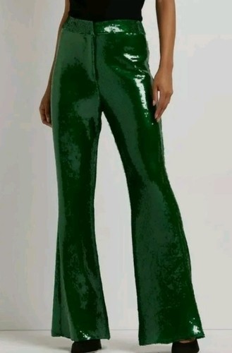 Asos River Island Green Sequin Flare Leg Trousers 14 Bnwt | eBay