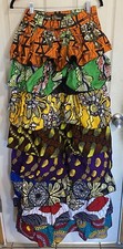 African Ankara Layered Ruffle Maxi Skirt Size Medium Multicolor Geometric NWOT