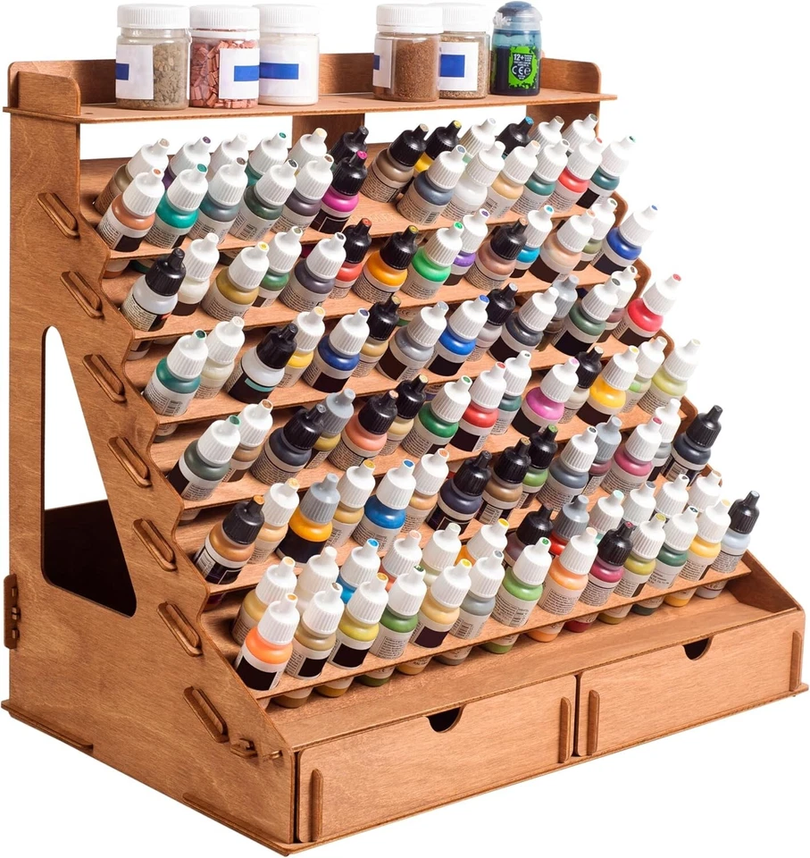 Wooden Paint Organizer for 105 Bottles & 14 Brushes - Miniature Holder Included - Image 3 of 4