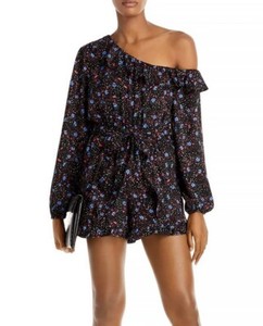 Aqua NWT One Shoulder Floral Romper Black Multi XSmall New with Tags Retail $78