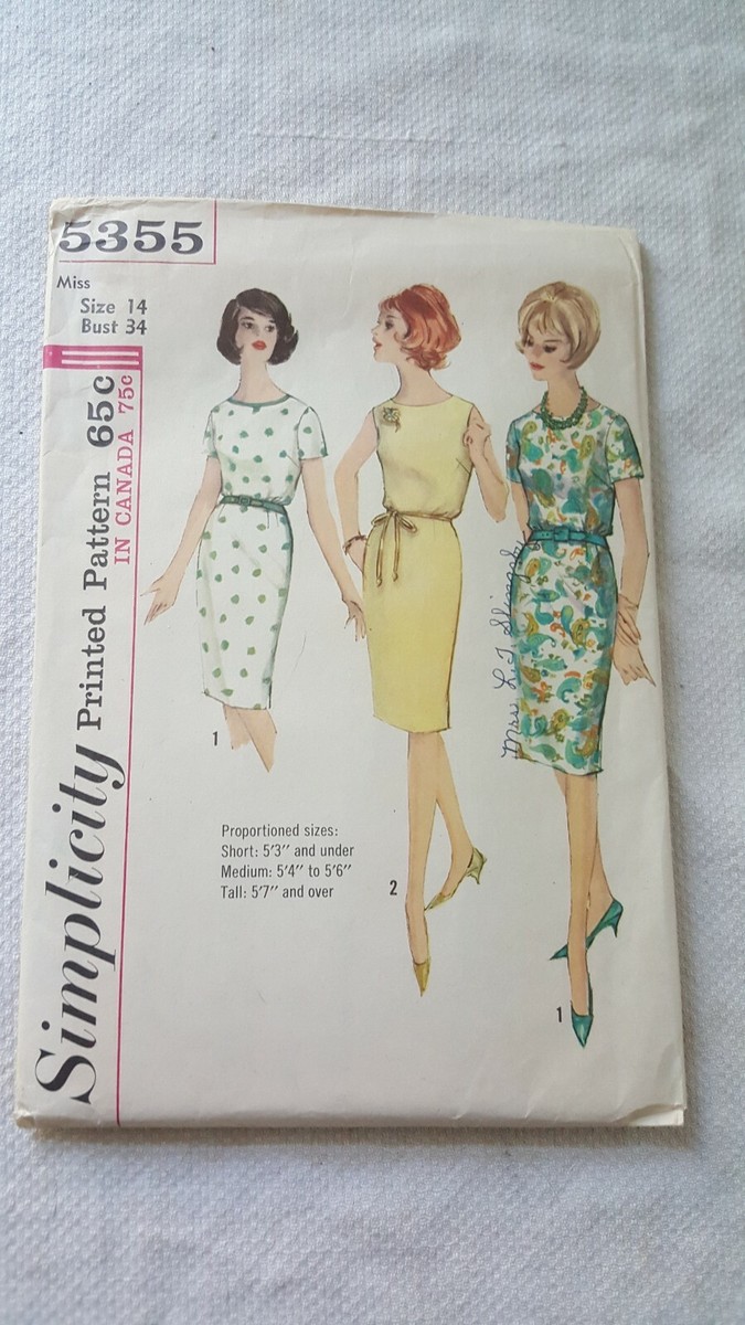 Vintage Simplicity Miss One Piece Dress Pattern 5355 Size 14