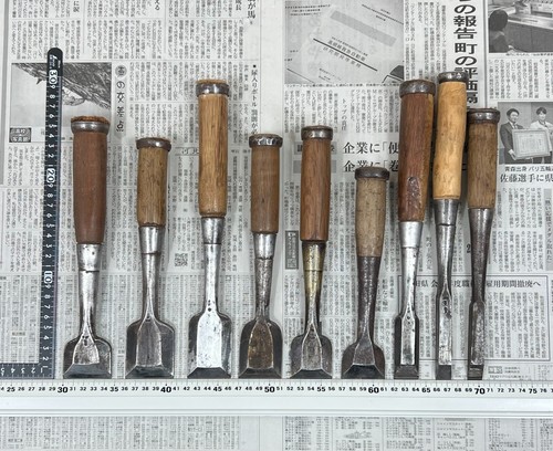 Vintage Japanese Chisel 9set Nomi /Hand Plane Saw Iron Hammer Hand Tool/d69 - Picture 3 of 24