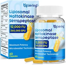 Liposomal Nattokinase 12,000 FU Serrapeptase 360,000 SPU Enzyme Supplement - Enr