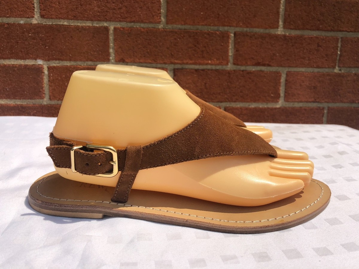 J Crew Women flat buckle Sandals Brown Suede Leather Size