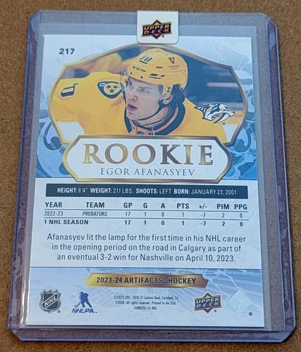 2023-24 Upper Deck Artifacts #217 Egor Afanasyev Rookie 702/999 Made - Picture 2 of 2