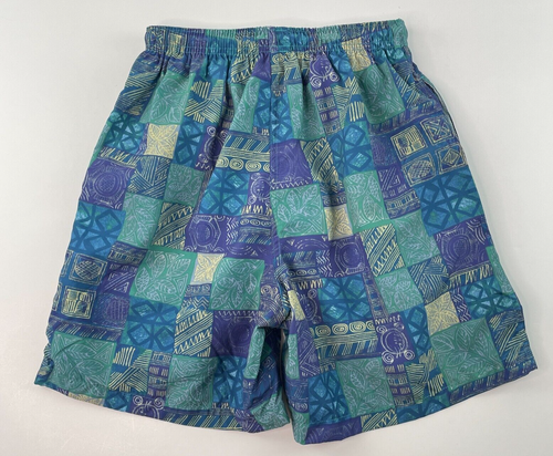 Vintage LL Bean Swim Trunks Blue Retro Geometric Lined USA Made 90s Mens Small - Picture 2 of 7