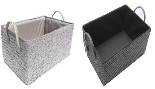 Grey Tapered Vintage Fabric Kitchen Livingroom Storage Basket Box With Handles - Afbeelding 1 van 10