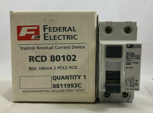 Federal Electric Stablok 80A 80 Amp Double Pole DP 2P RCD 80102 Circuit Breaker - 第 1/1 張圖片