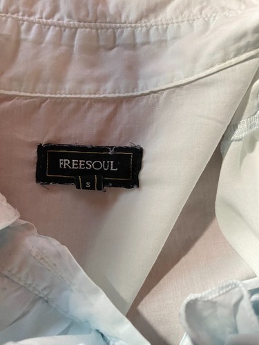 Freesoul Shirt Women Small Ruffle Blue Tunic Kaftan Double Cuff Gem Buttons - Picture 6 of 11