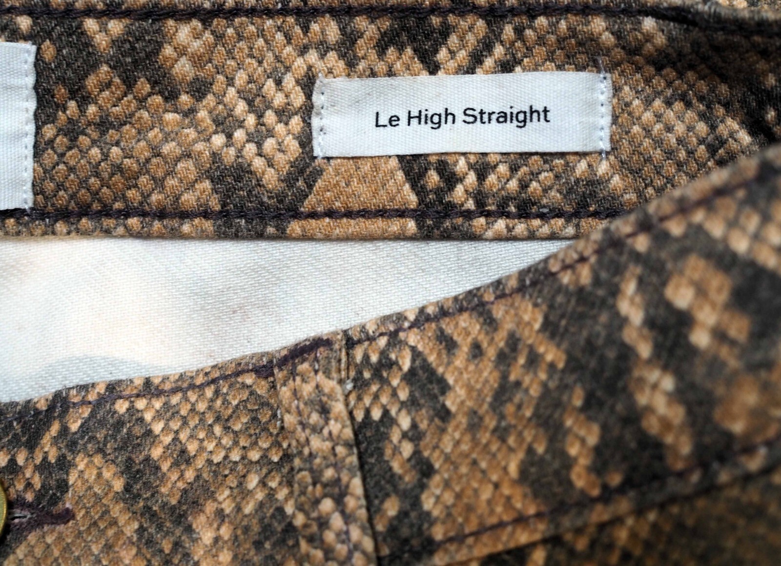 FRAME 24 0 Le High Waist Straight Pants Python Snake Print Jeans Beige ...