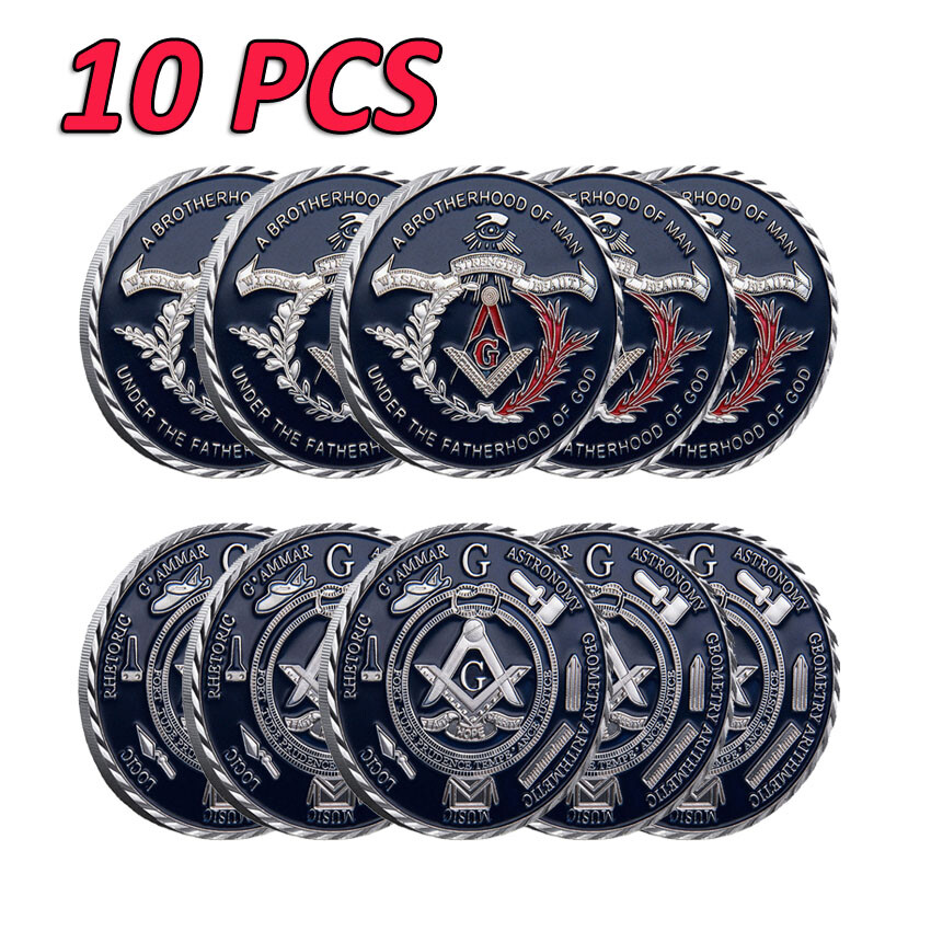 10PCS Brotherhood Freemason Masonic Coins Challenge Coin Commemorative Silver