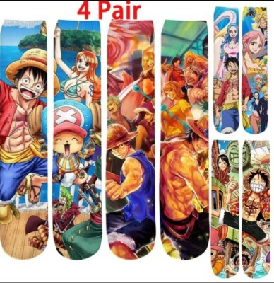 Manga socks one piece 40 cm set of 4 pairs luffy zoro cotton polyester 