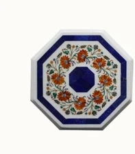 15" Marble Corner Side Table Top Pietra  Dura Inlay Handicraft Work Home Decor