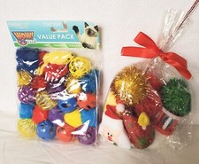 2 New Gift Packs Cat Toys 32 Piece Kitten Lot Mice Balls Fuzzy Cat Nip Santa