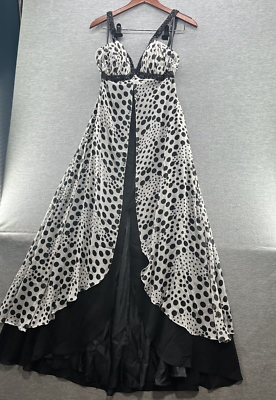 SATIN RIVAS DESIGNS - Black & White Empire Waist Rhinestone Strap Dress Size 6 SATIN RIVAS DESIGNS - Black & White Empire Waist Rhinestone Strap Dress Size 6