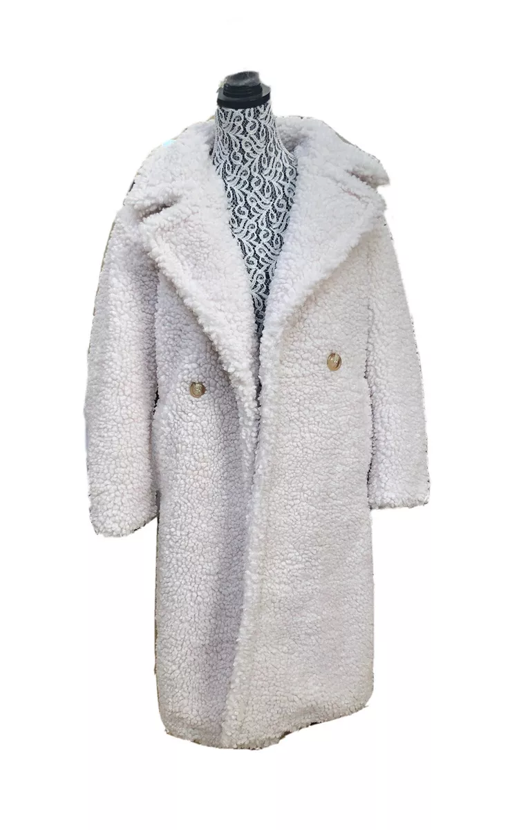 UGG WOMEN GERTRUDE LONG TEDDY WINTER WHITE JACKET COAT Size M eBay