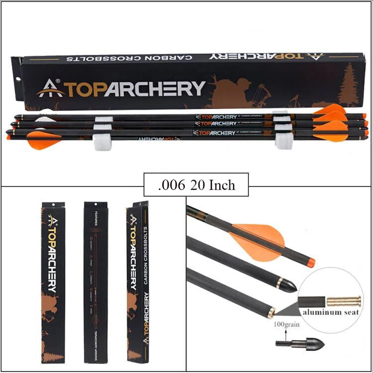 Paquete de 6 pernos de ballesta de carbono puro .006 de 20" flechas 385 grano con levas de media luna Foto 2 de 4