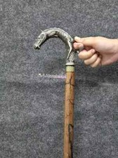 Elegant Designer Horse Head Handle Wood Carved Walking Cane For Men Women